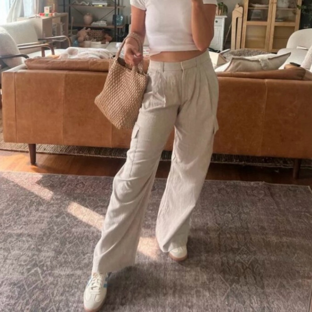 Abercrombie Linen-Blend Tailored Wide-Leg Cargo Pants